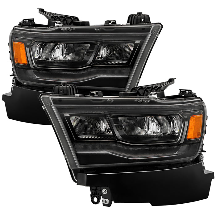( POE ) Dodge Ram 1500 19-22 OE Plus Fit Halogen Black Bezel Full LED w/DRL Smoke Signal Headlights - Black