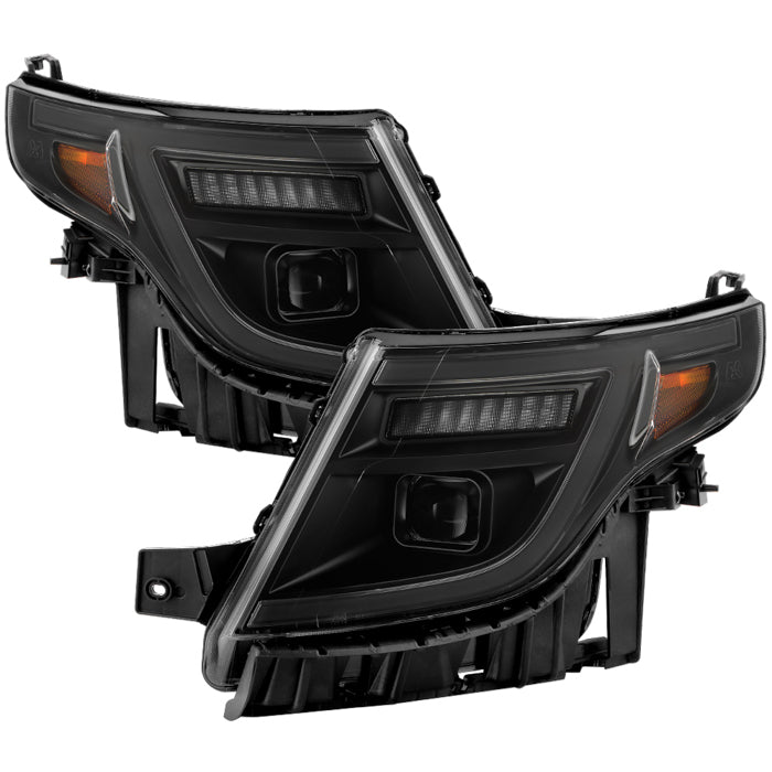 ( Akkon) Ford Explorer 2011-2015 Halogen Models Only ( Don‘t Fit Xenon HID Models ) Projecotr Headlights With LED Light Bar and Sequentail LED turn signal - Black