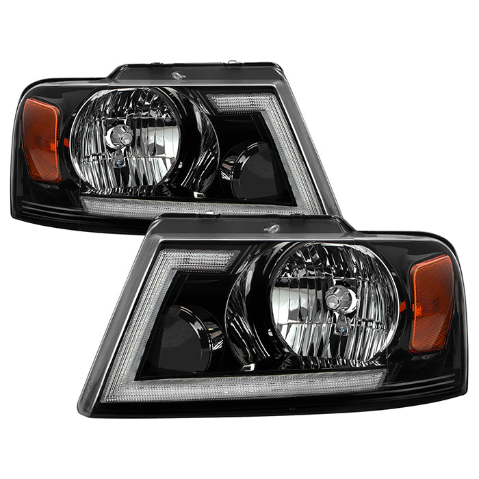( xTune ) Ford F150 04-08 Switch Back LED Signal w/DRL Crystal Headlights - Low Beam-H13(Not Included) ; High Beam-H13(Not Included) ; Signal-LED - Black