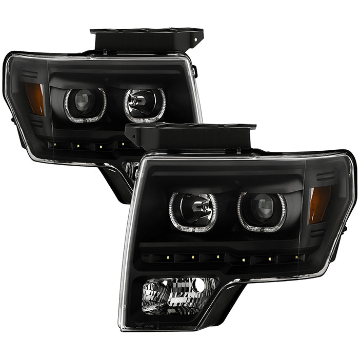 ( Akkon ) Ford F150 09-14 Projector Headlights - Halogen Model Only ( Not Compatible With Xenon/HID Model ) Projector Headlights - LED Halo - Black