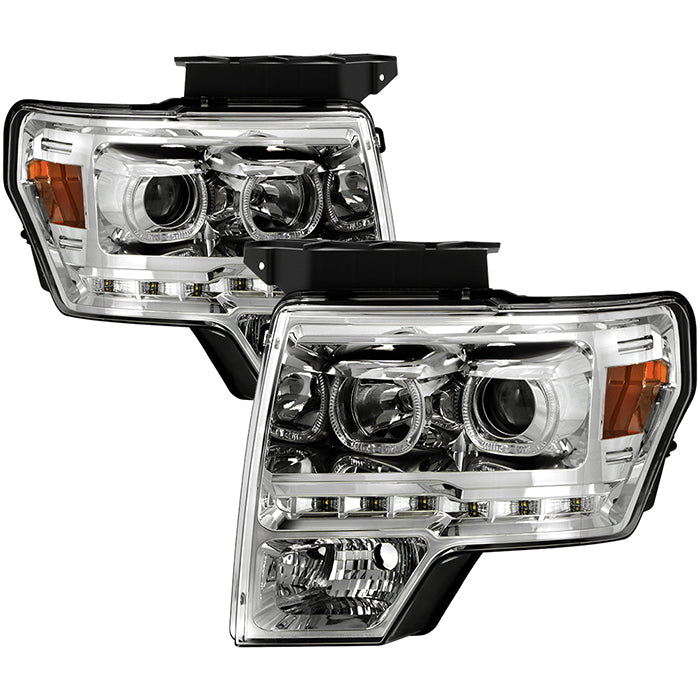 ( Akkon ) Ford F150 09-14 Projector Headlights - Halogen Model Only ( Not Compatible With Xenon/HID Model ) Projector Headlights - LED Halo - Chrome