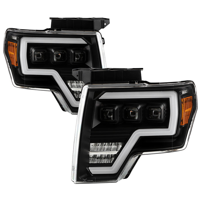 ( Akkon ) Ford F150 09-14 Projector Headlights - Halogen Model Only ( Not Compatible With Xenon/HID Model ) Full LED DRL Projector Headlights- Black