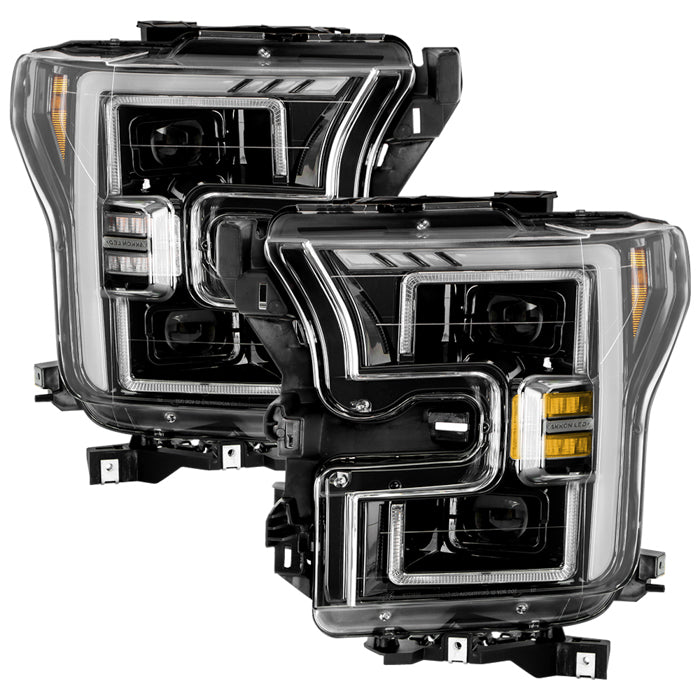 ( Akkon ) Ford F150 2015-2017 Halogen Model Only ( Do Not Fit Factory LED Model ) Full LED Headlights with LED Light Bar- Black ( High Beam LED - Low Beam LED )