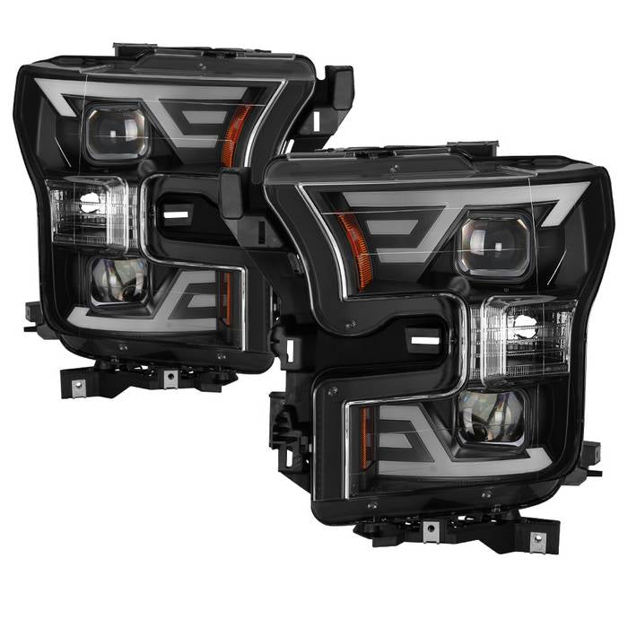 ( Akkon ) Ford F150 2015-2017 DRL LED Light Bar Projector Headlights - Black - Low Beam - H7 ; High Beam - H7 ; Signal - 7443