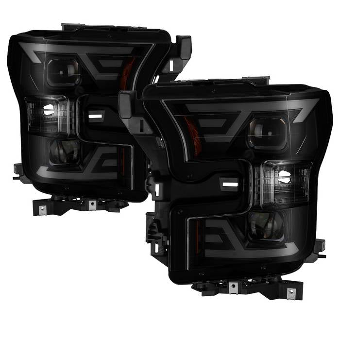 ( Akkon ) Ford F150 2015-2017 DRL LED Light Bar Projector Headlights - Black Smoked - Low Beam - H7 ; High Beam - H7 ; Signal - 7443