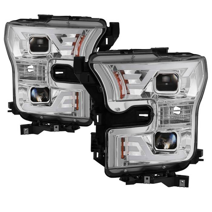 ( Akkon ) Ford F150 2015-2017 DRL LED Light Bar Projector Headlights - Chrome - Low Beam - H7 ; High Beam - H7 ; Signal - 7443