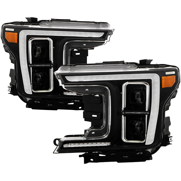 ( Akkon ) Ford F150 2018-2020 Halogen Models Only Full LED Headlights with LED Light Bar- Black ( High Beam LED - Low Beam LED )