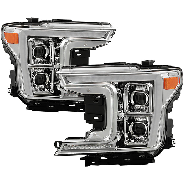 ( Akkon ) Ford F150 2018-2020 Halogen Models Only Full LED Headlights with LED Light Bar- Chrome ( High Beam LED - Low Beam LED )