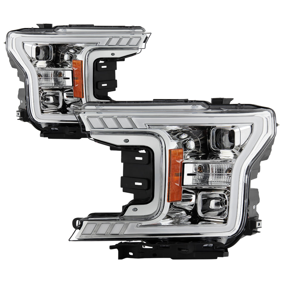 ( xTune ) Ford F150 2018-2020 Halogen Models Only DRL LED Light Bar Projector Headlights - Chrome - Low Beam - H7 ; High Beam - H1 ; Signal - 7443
