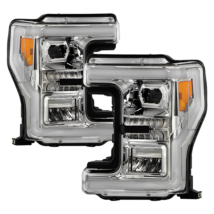 ( Akkon ) Ford F250 F350 Super Duty 2017-2019 Halogen Only ( Do Not Fit Factory LED Headlight Models ) Full LED Headlights (with welcome light function )- Chrome ( High Beam LED - Low Beam LED )