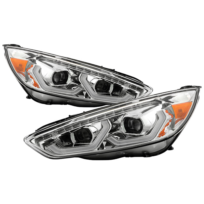 ( xTune ) Ford Focus 15-18 Halogen Model Only Full LED Headlights with LED Light Bar- Chrome ( High Beam LED - Low Beam LED )