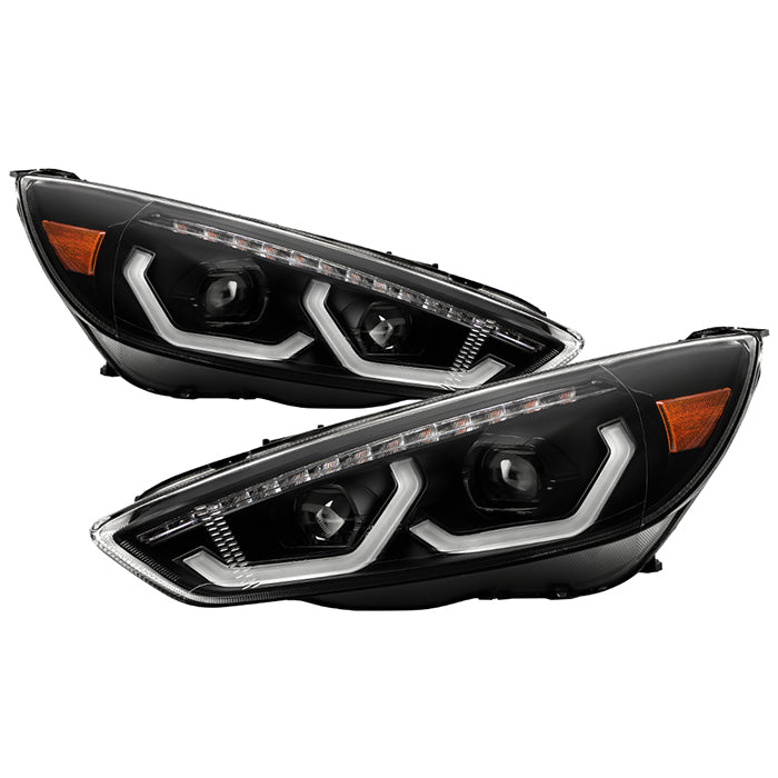 ( Akkon ) Ford Focus 15-18 Halogen Model Only DRL LED Light Bar Projector Headlights - Low Beam-H7(Included) ; High Beam-H7(Included) ; Signal-LED - Black