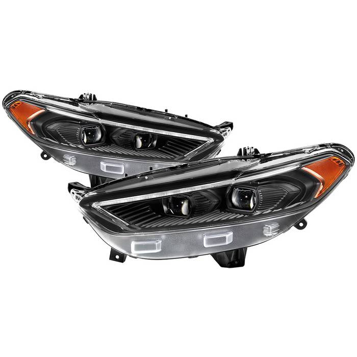 ( Akkon ) Ford Fusion 2013-2016 Halogen Projector Headlights - Light Tube DRL - Low Beam-H9(Included) ; High Beam-H9(Included) ; Signal-LED - Black