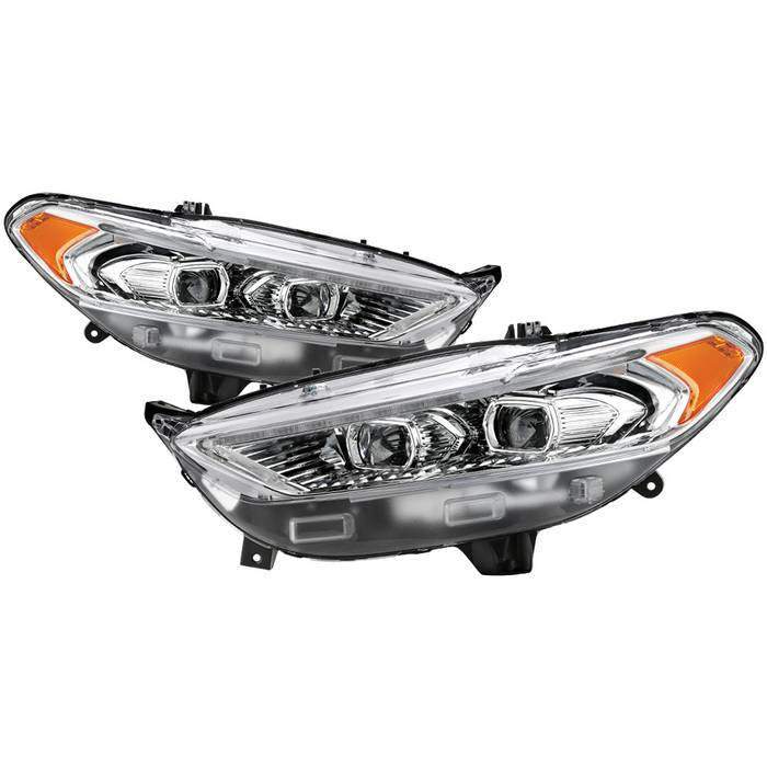 ( Akkon ) Ford Fusion 2013-2016 Halogen Projector Headlights - Light Tube DRL - Low Beam-H9(Included) ; High Beam-H9(Included) ; Signal-LED - Chrome