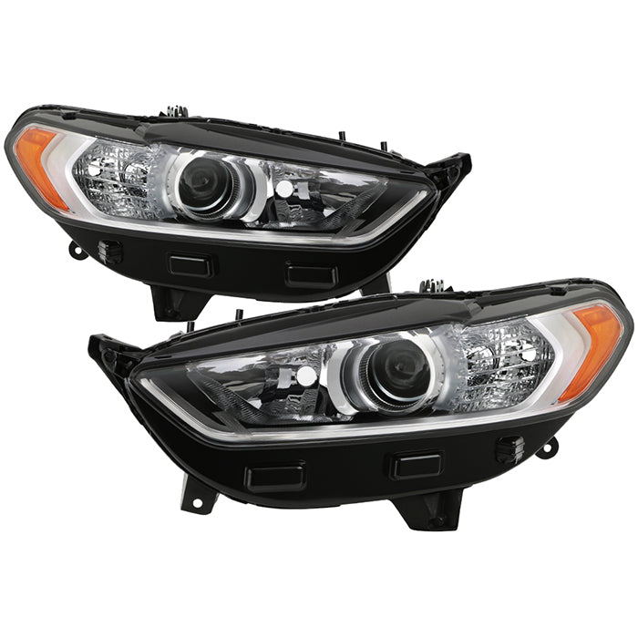 ( POE ) Ford Fusion 13-16 Halogen Projector Headlight - Low Beam-H7(Not Included) ; High Beam-H7(Not Included) ; Signal-PSY24W(Included) - OE Chrome