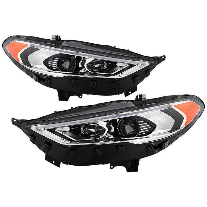 ( xTune ) Ford Fusion 17-19 (Not fit Titanium Model) Sequential Signal LED DRL Halogen Projector Headlight - Low Beam-H7(Included) ; High Beam-LED ; Signal-LED - Chrome