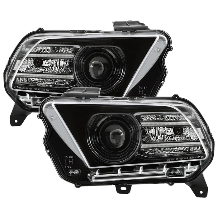 ( xTune) Ford Mustang 10-14 Halogen w/LED DRL Projector Headlights - Low Beam-H7(Included) ; High Beam-H7(Included) ; Signal-7444NA(Included) - Black