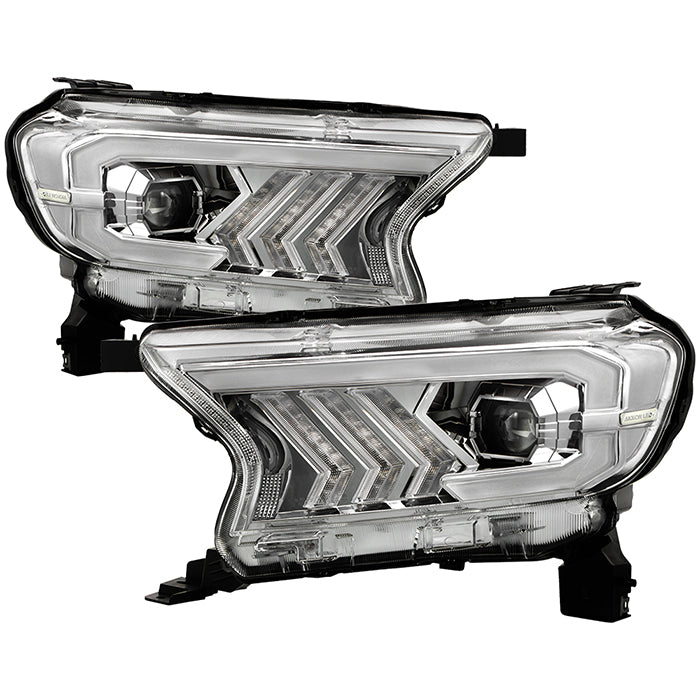 ( Akkon ) Ford Ranger 2019-2022 Halogen Only ( Do Not Fit Factory LED Headlight Model ) Full LED Projector Headlights With Sequential Turn Signal - Light Bar DRL - Black  ( High Beam - LED   Low Beam - LED )