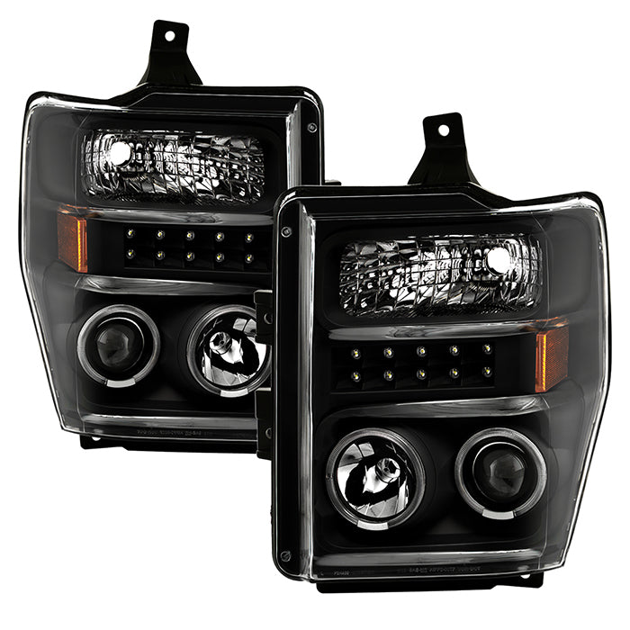 ( xTune ) Ford F250/350/450 Super Duty 08-10 Projector Headlights - LED Halo  - Low Beam-H1(Included) ; High Beam-H1(Included) - Black