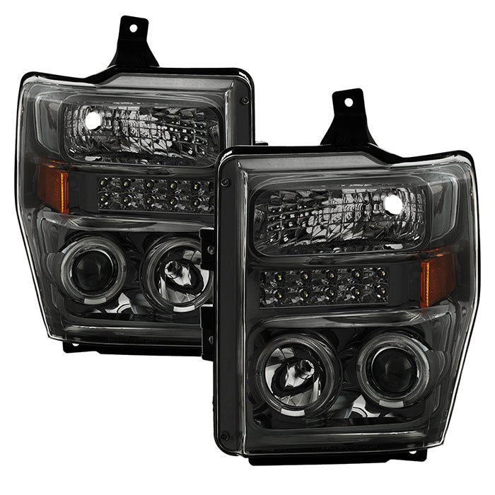 ( xTune ) Ford F250/350/450 Super Duty 08-10 Projector Headlights - LED Halo  - Low Beam-H1(Included) ; High Beam-H1(Included) -  Smoke