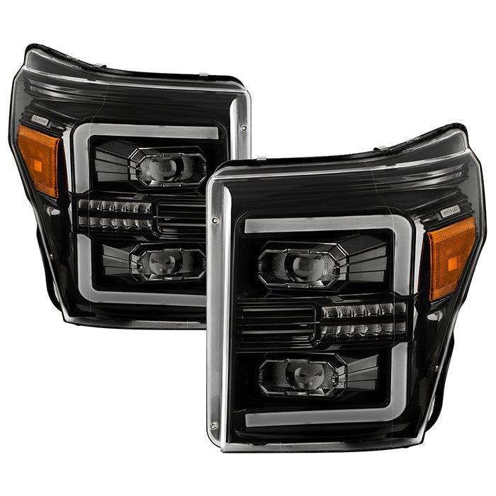 ( Akkon ) Ford F-250/F-350/F450 Super Duty 11-16 Full LED Projector Headlights With Sequential Turn Signal - Light Bar DRL - Black ( High Beam - LED   Low Beam - LED )