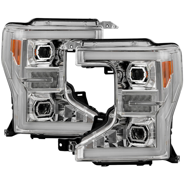 ( Akkon ) Ford F250 F350 20-22 SuperDuty ( Halogen Models Only ) DRL LED Light Bar Projector Headlights - Chrome