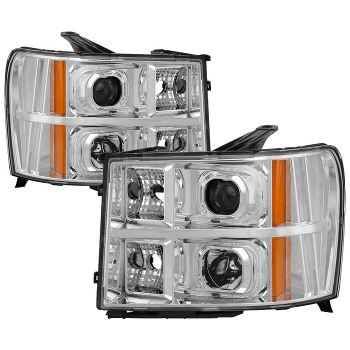 ( xTune ) GMC Sierra 1500/2500/3500 07-13 / GMC Sierra Denali 08-13 / GMC Sierra 2500HD/3500HD 07-13 Projector Headlights -Light Tube Style - Chrome