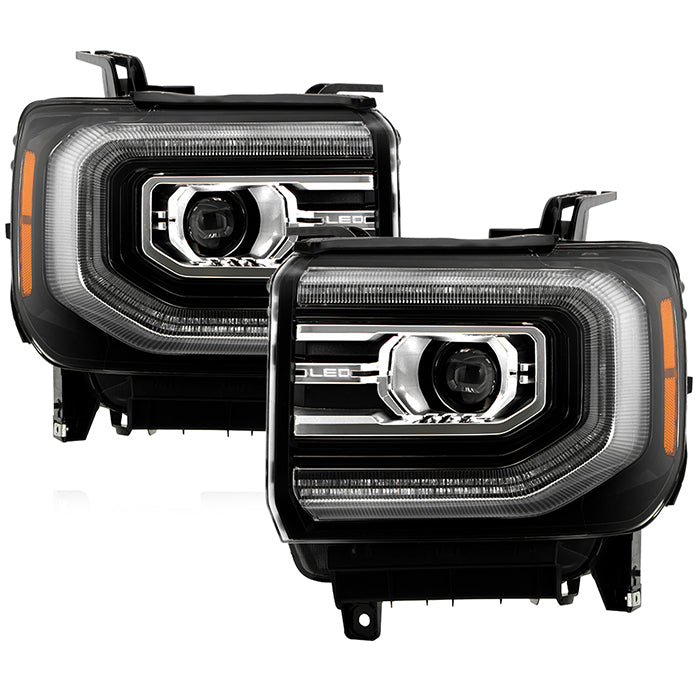 ( xTune ) GMC Sierra 14-18 Halgen Upgrade to w/LED DRL Model (Fit Halogen Only) Projector Headlights - Low Beam-H7(Included) ; High Beam-H7(Included) ; Signal-LED - Black