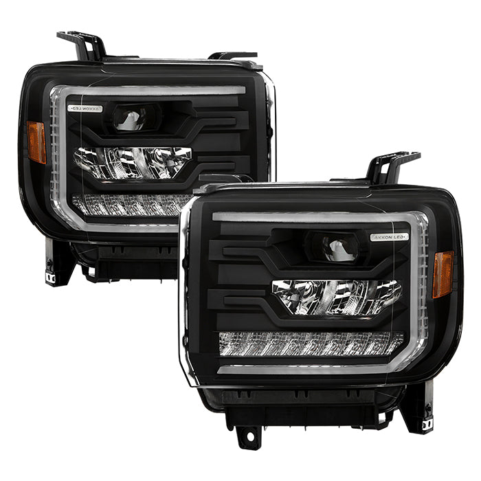 ( Akkon ) GMC Sierra 1500 14-15 / 2500HD & 3500HD 15-17 Halogen only (Not for factory LED DRL or 2014 Classic). Full LED DRL Projector Headlights – Low Beam: LED 35000cd / High Beam: LED 40000cd - Black