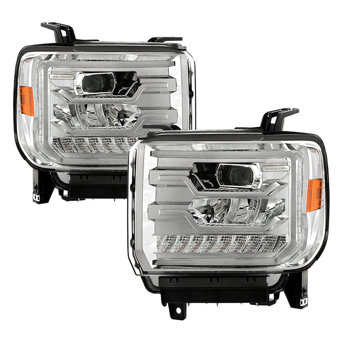( Akkon ) GMC Sierra 1500 14-15 / 2500HD & 3500HD 15-17 Halogen only (Not for factory LED DRL or 2014 Classic). Full LED DRL Projector Headlights – Low Beam: LED 35000cd / High Beam: LED 40000cd - Chrome
