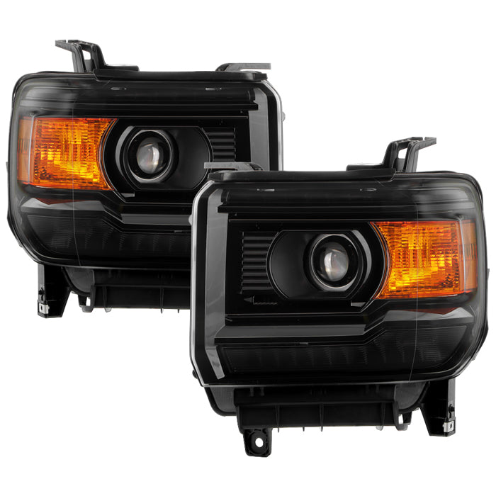 ( POE ) GMC Sierra 1500 14-18 (Fit Halogen Model) w/Smoke Lens LED DRL Projector Headlight - Black