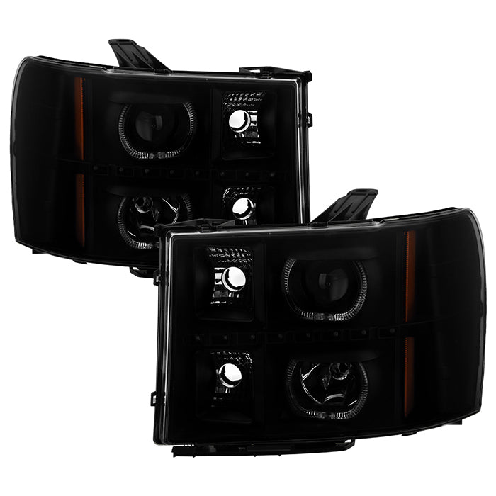 ( Akkon ) GMC Sierra 1500/2500/3500 07-13 / GMC Sierra Denali 08-13 / GMC Sierra 2500HD/3500HD 07-13 Projector Headlights - LED Halo- Black Smoked