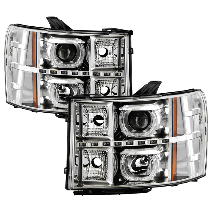 ( Akkon ) GMC Sierra 1500/2500/3500 07-13 / GMC Sierra Denali 08-13 / GMC Sierra 2500HD/3500HD 07-13 Projector Headlights - LED Halo- Chrome