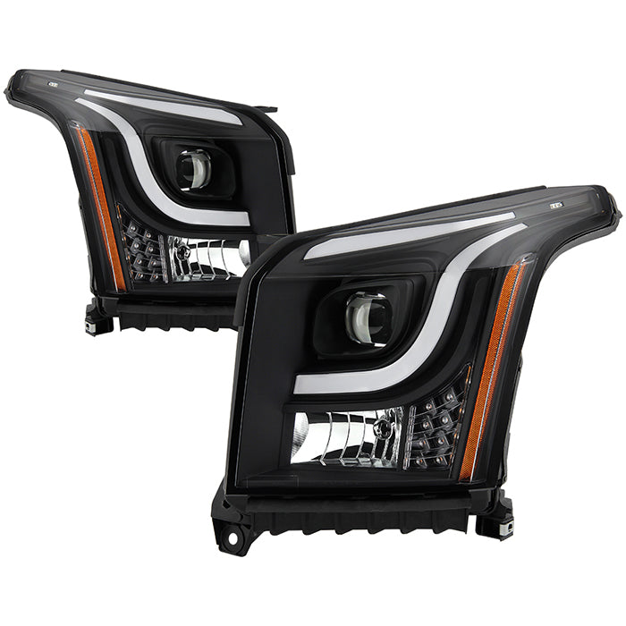 ( Akkon ) GMC Yukon 15-18 / Yukon XL 15-18 Model Only ( Not Compatible With Factory Xenon/HID Model ) - LED Light Bar Projector Headlights - Low Beam-H7(Included) ; High Beam-H1(Included) ; Signal-LED - Black