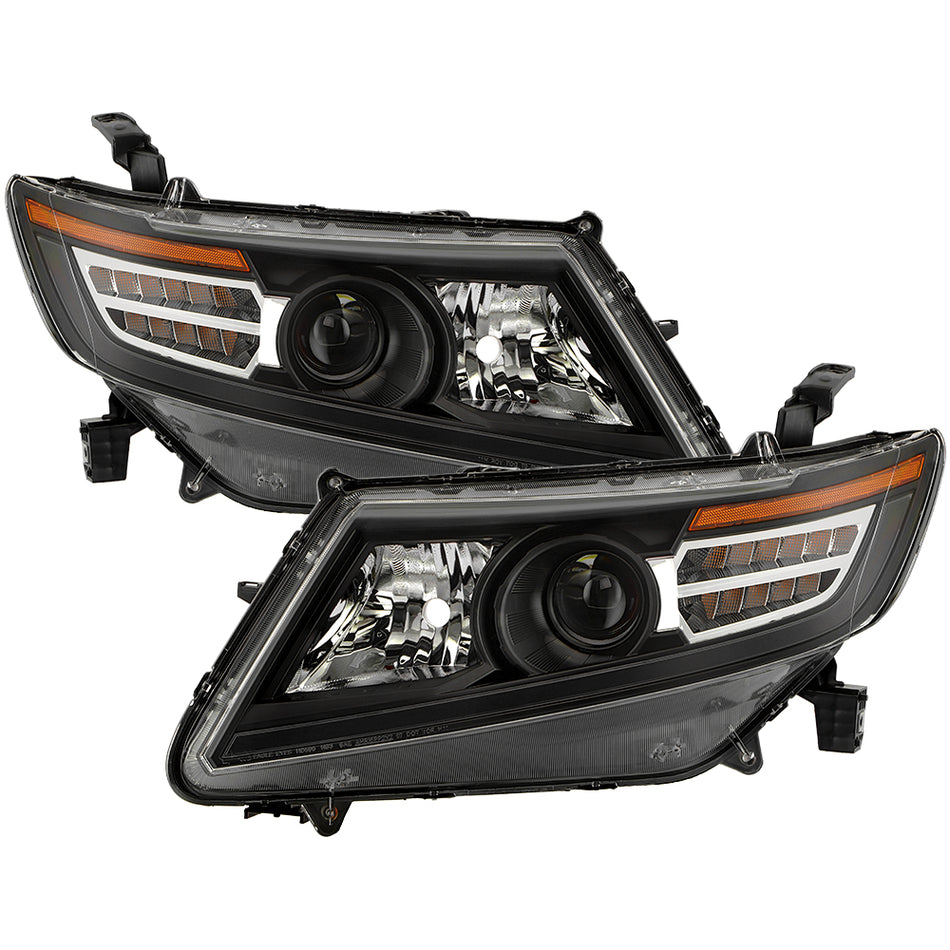 ( Akkon ) Honda Odyssey Halogen Models Only 11-17 ( Do Not Fit HID models ) Projector Headlights With LED Stripe  Parking & Sequential Turn Signal - Black