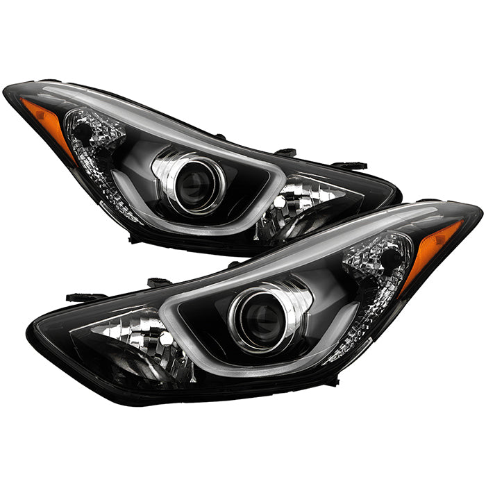 ( xTune ) Hyundai Elantra 11-16 Halogen w/LED DRL Headlight - Low Beam-HB3(Included) ; High Beam-H7(Included) ; Signal-PY21W(Included) - Black