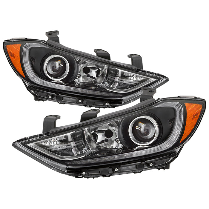 ( xTune ) Hyundai Elantra 17-19 Halogen LED DRL Headlights - Low Beam-H7(Included) ; High Beam-HB3(Included) ; Signal-1156A(Included) - Black