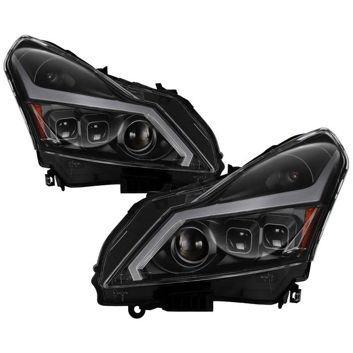 ( Akkon ) Infiniti G37 Sedan 2010-2013/2011-2012 G25/2015 Q40 LED Stripe Projector Headlights w/Sequential Turn Signal- Black - Low Beam use stock HID ; High Beam - H7 ; Signal - LED/7440