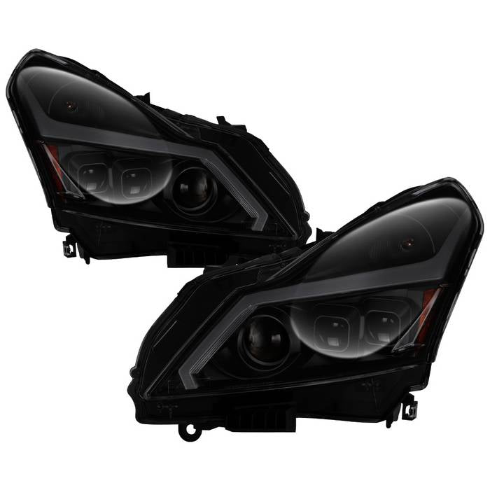 ( Akkon ) Infiniti G37 Sedan 2010-2013/2011-2012 G25/2015 Q40 LED Stripe Projector Headlights w/Sequential Turn Signal- Black Smoked - Low Beam use stock HID ; High Beam - H7 ; Signal - LED/7440