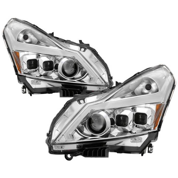 ( Akkon ) Infiniti G37 Sedan 2010-2013/2011-2012 G25/2015 Q40 LED Stripe Projector Headlights w/Sequential Turn Signal- Chrome - Low Beam use stock HID ; High Beam - H7 ; Signal - LED/7440