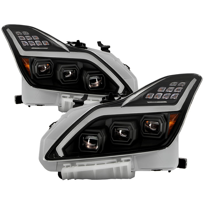 ( Akkon ) Infiniti G37 G37X Coupe (non-AFS) HID Models Only 2008-2015 ( Not Fit Halogan & Models With AFS ) High-power LED Module (High Beam And Low Beam) Full LED Projector Headlights With Sequential Turn Signal - Black