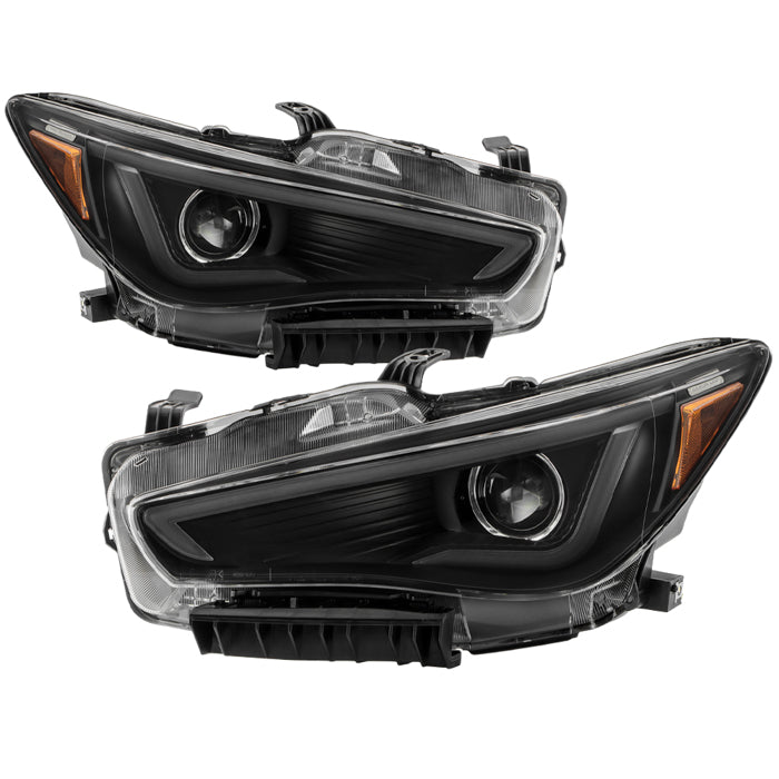 ( Akkon ) Infiniti Q50 14-22 4Dr LED High Low Beam (w/o Adaptive) Projector Headlights With LED Light Bar  - Low Beam-LED ; High Beam-LED - Black