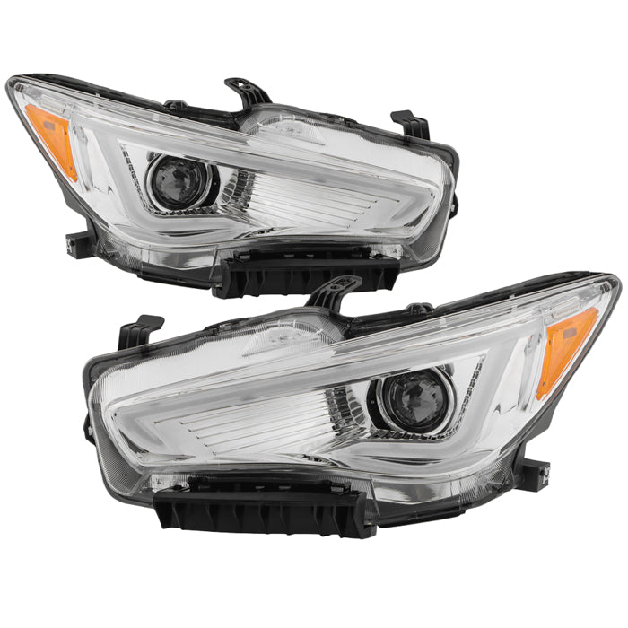 ( Akkon ) Infiniti Q50 14-22 4Dr LED High Low Beam (w/o Adaptive) Projector Headlights With LED Light Bar  - Low Beam-LED ; High Beam-LED - Chrome