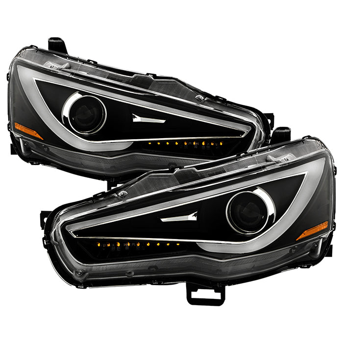( Akkon ) Mitsubishi Lancer / EVO-10 08-17 Projector Headlights - Halogen Model Only ( Not Compatible With Xenon/HID Model ) DRL Light Bar Projector Headlights - Black