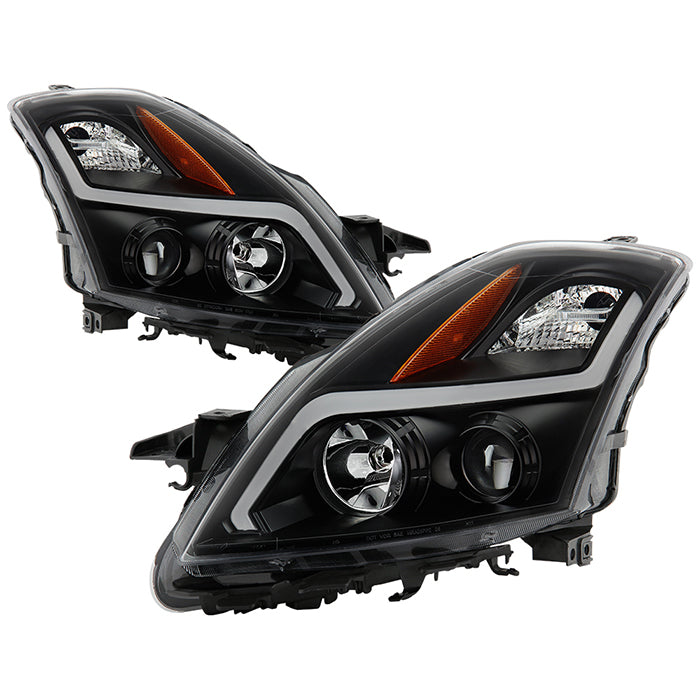 ( Akkon ) Nissan Altima 07-09 Sedan Halogen Model Only ( Not Compatible With Xenon/HID Model ) LED Light Bar Projector Headlights - Low Beam - H7(Included) ; High Beam - H1(Included) ; Signal - 3457(Included) - Black Smoked
