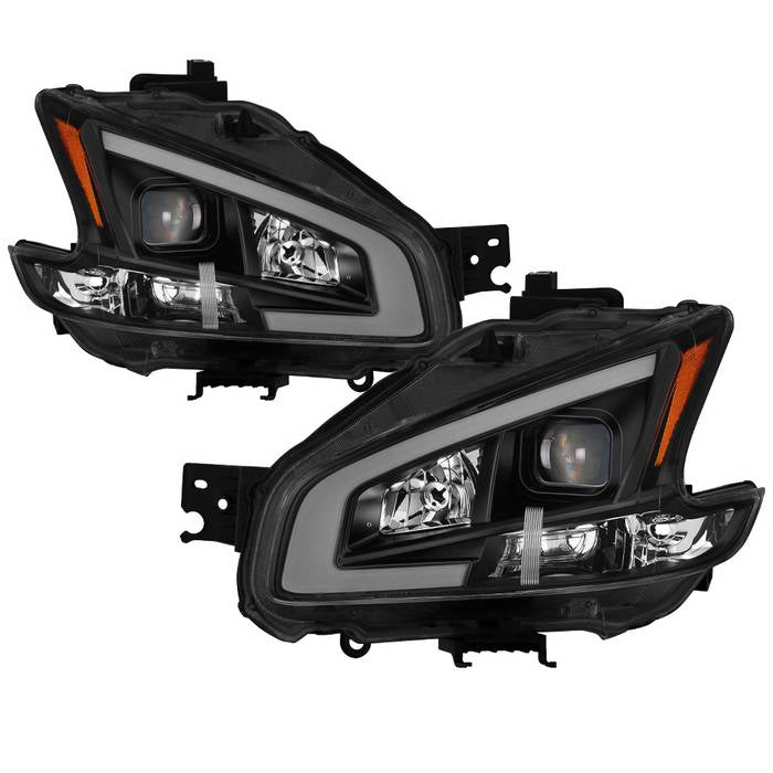 ( Akkon ) Nissan Maxima 09-14 Halogen only ( Don‘t Fit HID Models ) LED Light Bar Projector Headlights - Black - Low Beam - H7 ; High Beam - H1 ; Signal - 3157