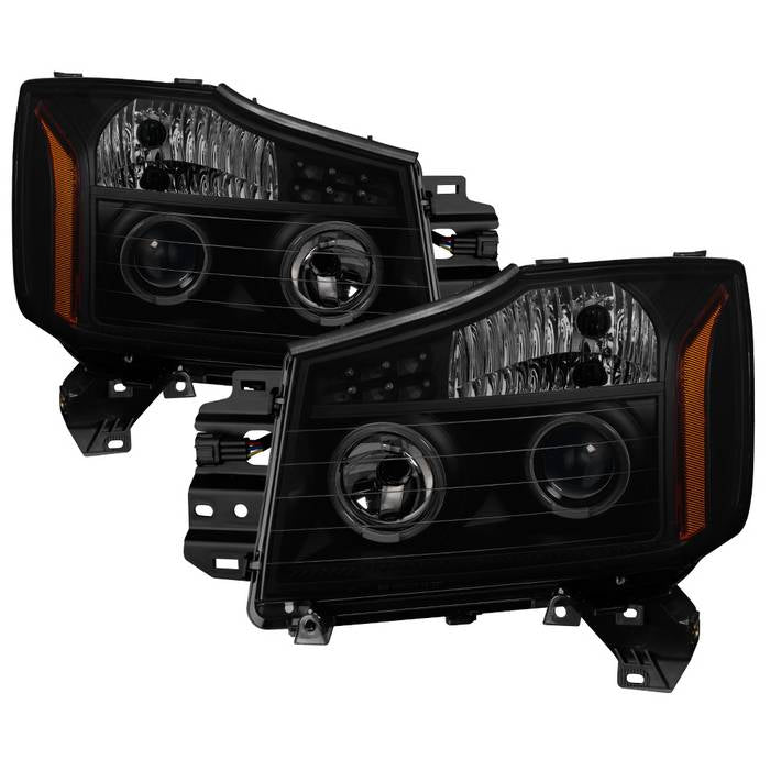( xTune ) Nissan Titan 04-15 / Nissan Armada 04-07 Projector Headlights - LED Halo - Black Smoked