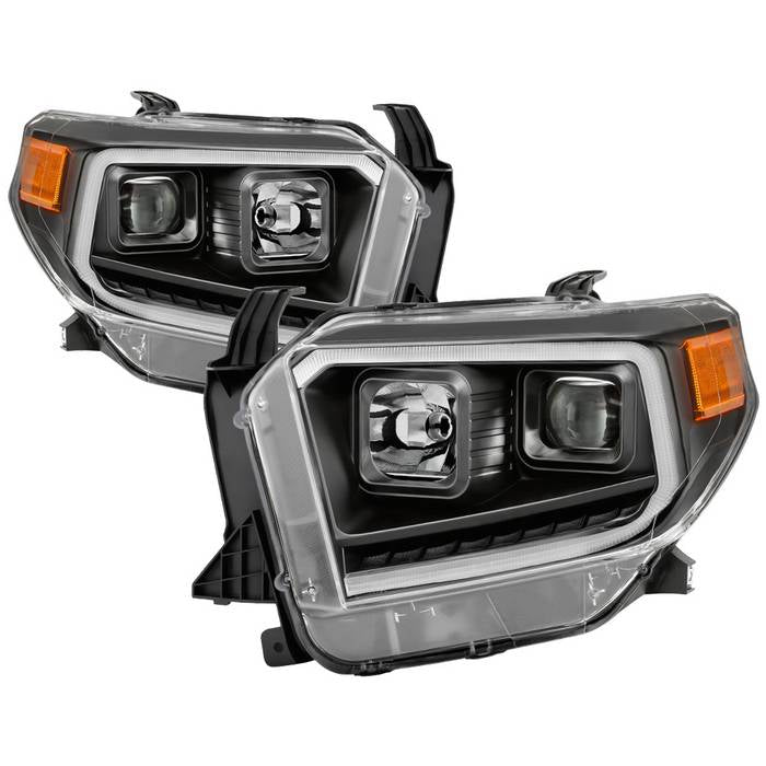 ( Akkon )  Toyota Tundra 2014-2021 / 2018 Tundra ( will only fit SR and SR5 Model ) DRL LED Light Bar Projector Headlights - Black - Low Beam - H7 ; High Beam - H1 ; Signal - LED