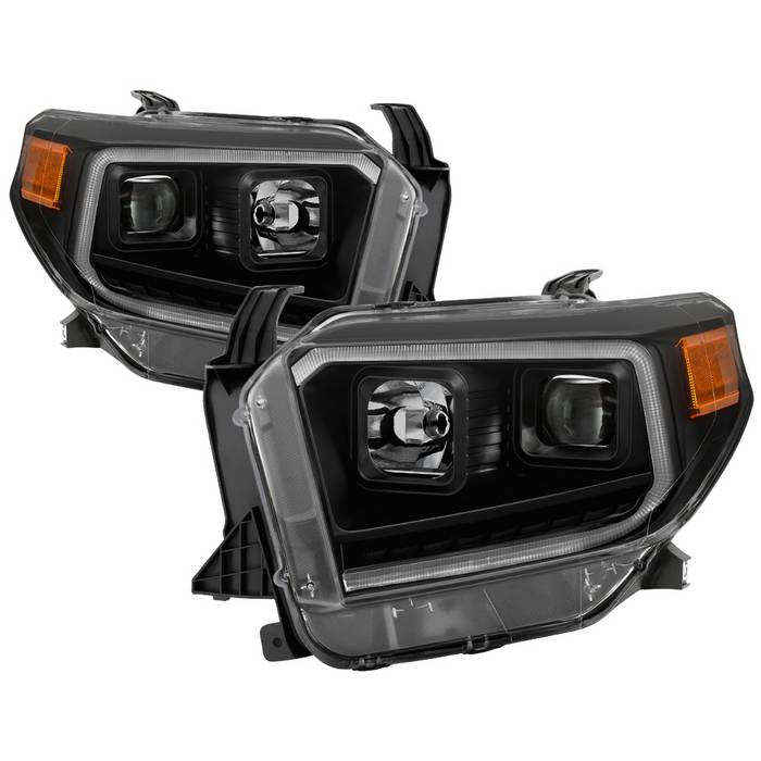( Akkon )  Toyota Tundra 2014-2021 / 2018 Tundra ( will only fit SR and SR5 Model ) DRL LED Light Bar Projector Headlights - Black Smoked - Low Beam - H7 ; High Beam - H1 ; Signal - LED