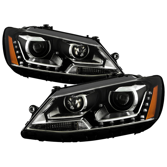( Akkon ) Volkswagen Jetta 11-18 Halogen Model Only ( Not Compatible With Xenon/HID Model )/Only fits sedan models DRL Projector Headlights - Low Beam-H7(Included) ; High Beam-H7(Included) ; Signal-PY21W(Included) - Black